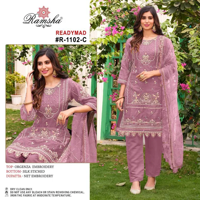 R 1102 Ramsha Organza Embroidery Pakistani Suit Wholesale Shop In Surat